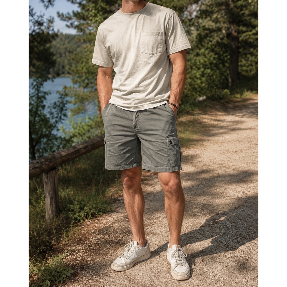 Geoffrey Beene Mens Olive Green Cotton Cargo Shorts Size 44 Utility Hiking